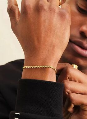 Hip Hop Stainless Steel Twist Chain Men Bracelet Retro Gold