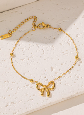 Princess At Large Bow Round Ball Titanium Steel Necklace Set