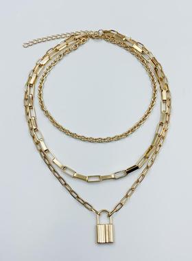 New stainless steel cha punk padlock necklaces women multila