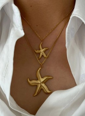Peri'sbox 2 Sizes Gold Plated Starfish Pendant Necklace for