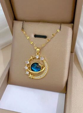 Fashion Luxury Inlaid Zircon Planet Moon Pendant Necklace fo