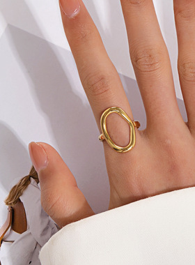 Stainless Steel Oval Ring Simple Geometric 18k Gold Open Tit