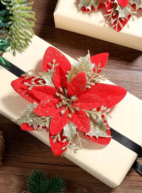 Artificial Poettia Christmas Flowers Red Gold Sparking Glitt