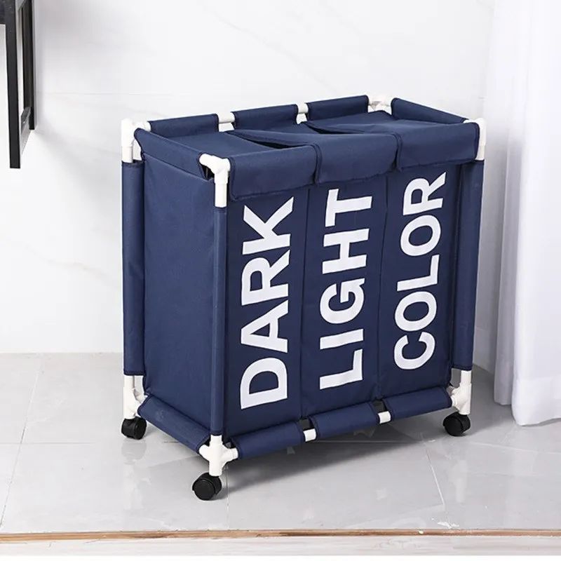 Rolling Laundry Basket Organizer 3 Grid Large Laundry Hamper - 图1