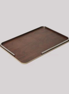 样板间高端木质皮革长形托盘摆件