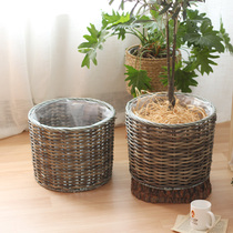 Minimalist imitation vine woven flower basket living-room Balcony Qin Leaf Banyan Turtle Back Bamboo Green Plant Flower Pot-shaped Decorative Pendulum