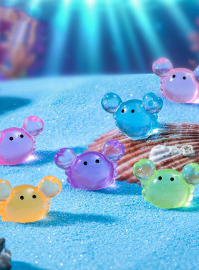 跨境新品微景观创意夜光圆圆螃蟹水族造景 DIY装饰品迷你树脂摆件