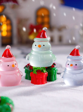 微景观创意荧夜光圣诞雪人造雪景DIY装饰品配件迷你桌面树脂摆件