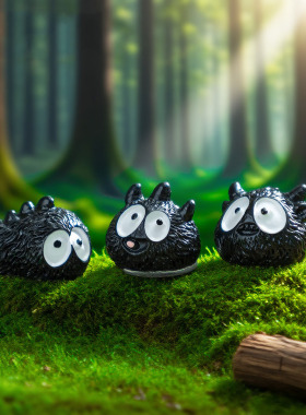 跨境新品微景观创意卡通黑色小怪兽萌粒 DIY装饰品迷你树脂小摆件