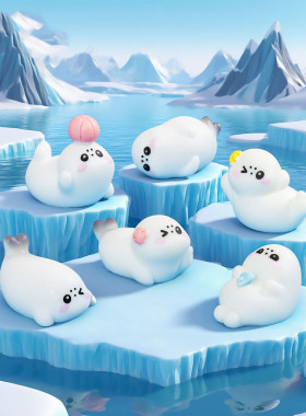 微景观创意可爱快乐小海豹公仔雪地造景 DIY装饰品迷你树脂小摆件