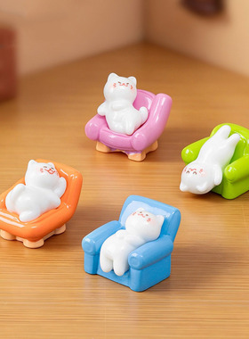 微景观可爱懒懒沙发小猫公仔萌粒 娃娃屋diy装饰品桌面树脂小摆件