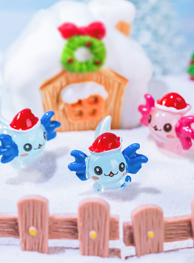 微景观简约树脂工艺品跨境外贸可爱夜光圣诞节帽六角龙公仔小摆件