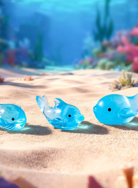 微景观简约现代创意可爱鲸鱼海豚水族造景 DIY装饰品迷你树脂摆件