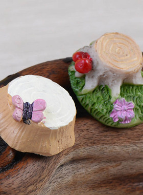 微景观简约现代树脂工艺品仿真迷你蘑菇蝴蝶树桩树墩园艺饰品摆件