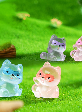 微景观树脂工艺品创意夜光小浣熊园艺造景 DIY装饰品迷你桌面摆件