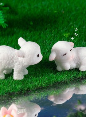 跨境苔藓微景观树脂工艺品可爱小羊羔动物公仔 DIY装饰品迷你摆件