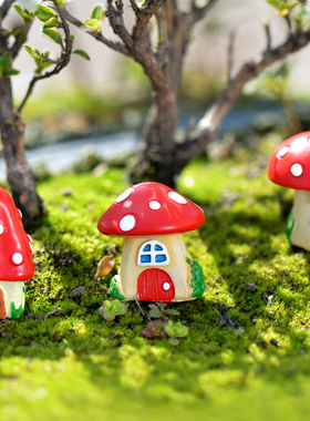 田园风红色生态瓶蘑菇房子工艺品