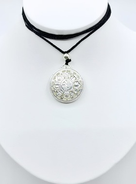 沙金八宝富贵镂空莲花吊坠电镀金色银色古法福字八宝罗盘吊坠项链