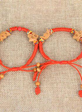 桃木手链招财貔貅虎头铃铛梅花原木手串男女款式儿童宝宝红绳护身