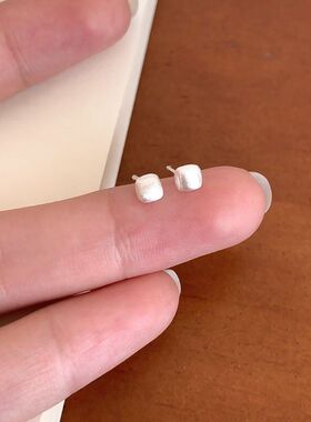 S925纯银简约磨砂拉丝耳钉女ins冷淡风几何个性百搭养耳洞耳饰品