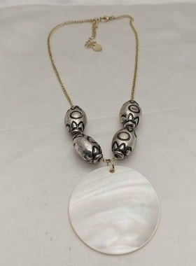 青岛饰品欧美风法式复古牛角包天然贝壳几何圆形十字架百搭项链女