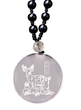 集雅轩宋韶光2026马年吉祥物生肖属蛇灵鹿长春白水晶吊坠挂件礼品