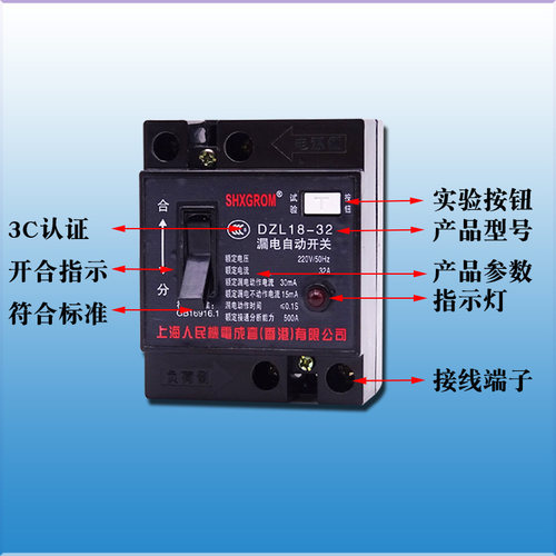 上海人民工业漏电保护器自动空气开关家用20A32A断路器DZL18-20 - 图0