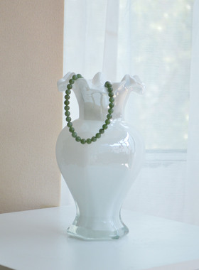 复古珠光炫彩手工六角中古芬顿玻璃花瓶鱼尾花器家居摆件花器