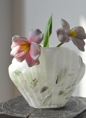 复古创意艺术彩点贝壳造型玻璃花复古家居装饰工艺品水培摆件