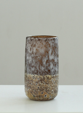 复古摆件艺术玻璃花客厅软装样板房干花插花做旧复古直筒花瓶