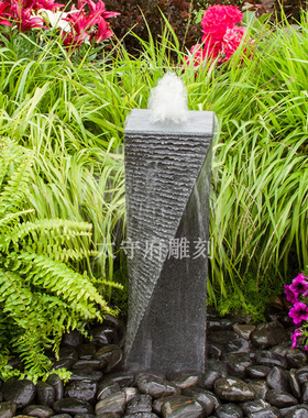 天然户花岗岩纽纹凿纹流水石柱喷泉循环庭院水景观阳台叠跌水石头