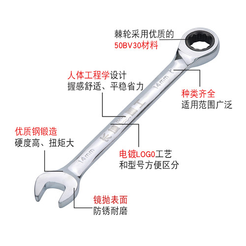 长城精工棘轮扳手两用梅花双向快速棘轮扳手10/12/14/17/19/22/24 - 图1