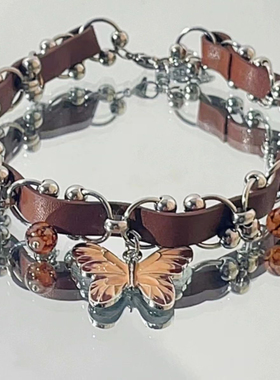 重手工首饰铆钉蝴蝶项链配饰女颈链小众锁骨链choker2024新款