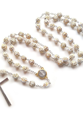 韩版时尚饰品套装时尚金色玫瑰珠项链潮流百搭吊坠手饰女款毛衣链