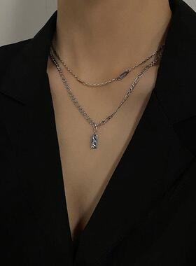 设计感双层项链女2023年新款钛钢ins嘻哈锁骨链轻奢小众仙气配饰