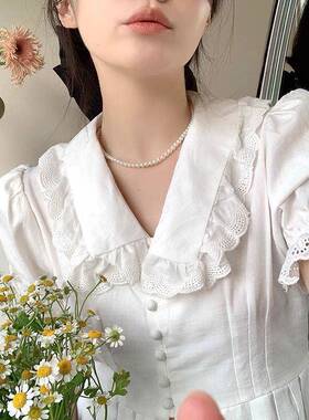 fever同款韩版轻奢极光白高亮珍珠项链不掉色女夏季高级感锁骨链