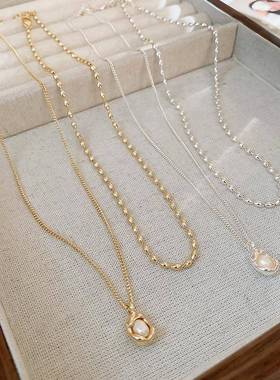 蝴蝶不规则珍珠项链中古vintage气质锁骨链百搭高级感饰品女