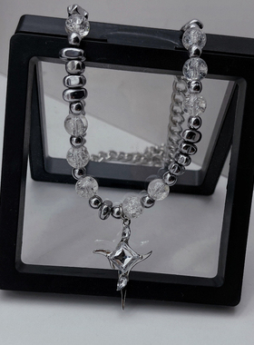 新款不规则冰裂珠十字架项链拼接钛钢不掉色男女小众设计感锁骨链