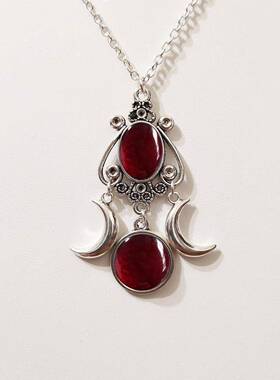 诗勇 跨境外贸 三重月亮女神项链紫水晶珠宝复古创意个性合金项