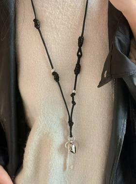 小众设计感爱心钥匙项链长款黑色编织毛衣链轻奢高级感项链百搭女