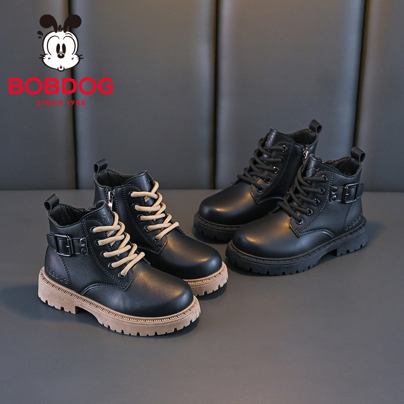 巴布豆童鞋官方旗舰店正品女童秋冬短靴女宝女孩洋气男儿童马丁靴 - 图1