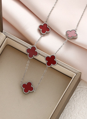 抖音爆款韩版双面四叶草锁骨链时尚简约百搭18K镀金贝母厂家批发