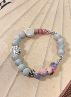 景德镇新款陶瓷手串百搭小清新复古冰裂瓷珠学生礼物陶瓷手链