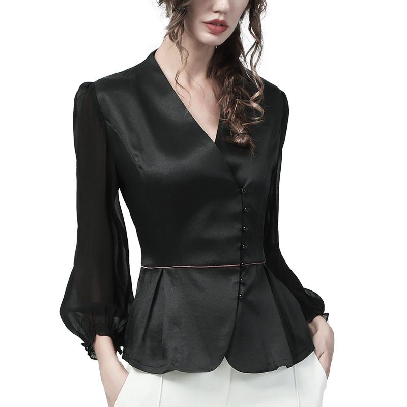 欧洲站雪纺女早春2022新款洋气衬衫 简约方程女装衬衫