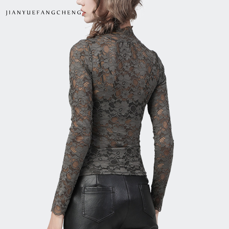 设计感洋气镂空女秋2021新款打底衫 简约方程女装蕾丝衫/雪纺衫