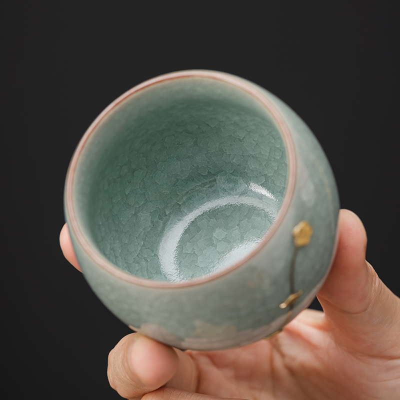 锔钉冰花汝窑茶杯2025新款高端功夫陶瓷品茗主人杯送礼长辈 - 图1