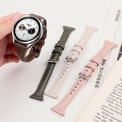适用于小米手表Watch5/S5表带S4/S4 Sport复古港风41mm皮质小蛮腰腕带S3/S2/S1智能WatchPro替换带Color女款 - 图1