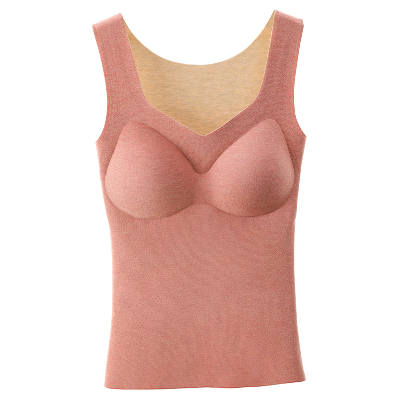 芙甜旗舰店保暖打底低领女德绒自发热无痕背心冬大码内衣女款带胸垫加绒秋衣0