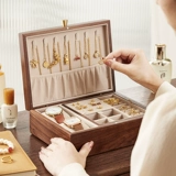 Золотая коробочка для хранения, ожерелье и серьги, ювелирное украшение, сундук с сокровищами, аксессуар, ретро коробка для хранения из натурального дерева