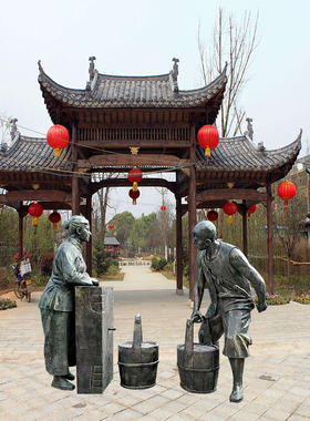 玻璃钢叫卖人物雕塑定制民俗人像落地艺术摆件商业街雕像景观园林